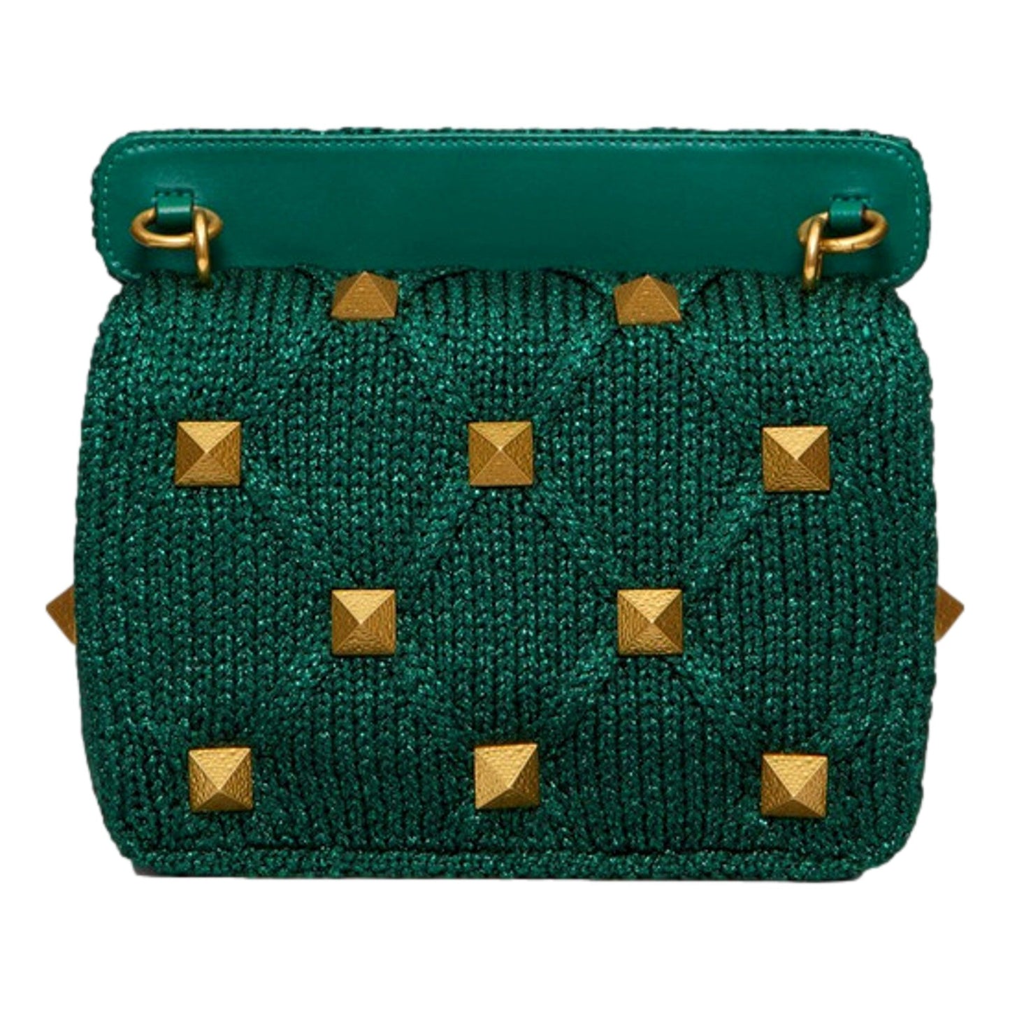 Valentino Garavani Roman Stud Medium Shoulder Bag Metallic Green Lurex