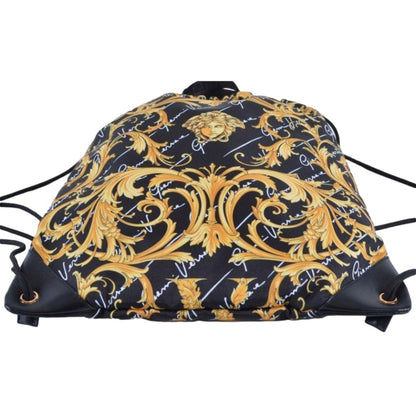 Versace Black Nylon Barocco Signature Print Drawstring Backpack
