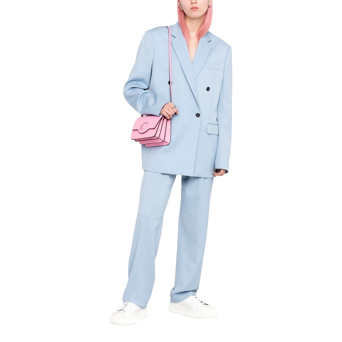 Versace La Medusa Logo Plaque Pink Pebbled Leather Crossbody Bag