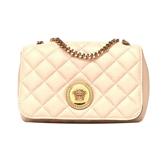 Versace La Medusa Nappa Quilted Beige Leather Chain Small Crossbody Bag
