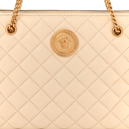 Versace La Medusa Nappa Quilted Beige Leather Large Tote Bag