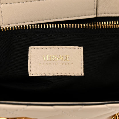 Versace La Medusa Nappa Quilted Beige Leather Large Tote Bag