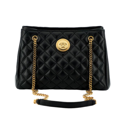 Versace La Medusa Nappa Quilted Black Leather Large Tote Bag