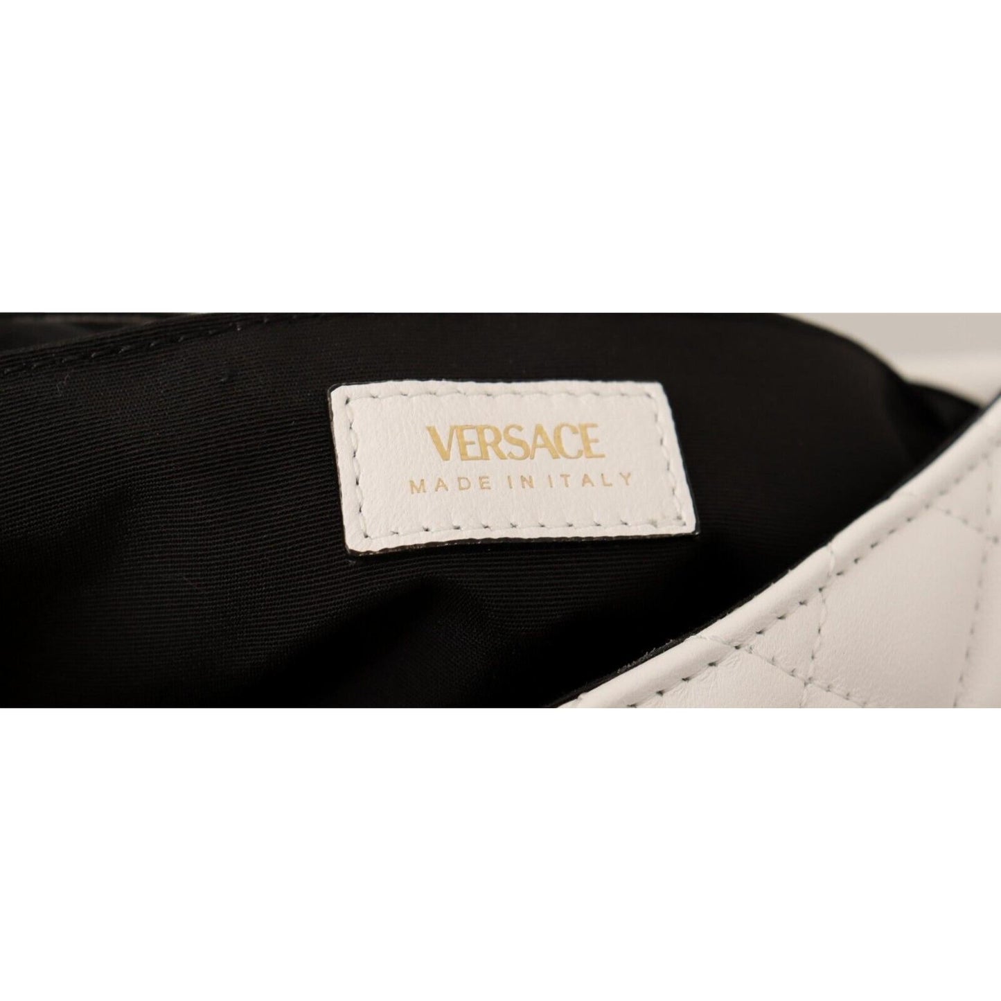 Versace La Medusa Nappa Quilted Beige Leather Chain Small Crossbody Bag