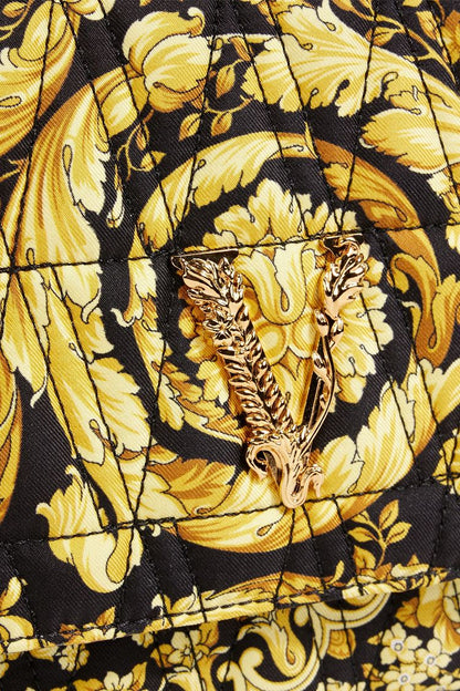 Versace Virtus Barocco Print Quilted Black and Gold Silk Shoulder Bag