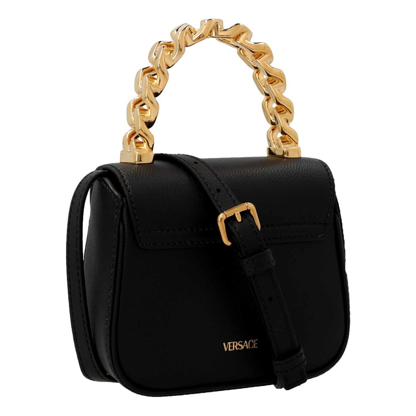 Versace Top Handle Black Mini Vitello Leather Handbag