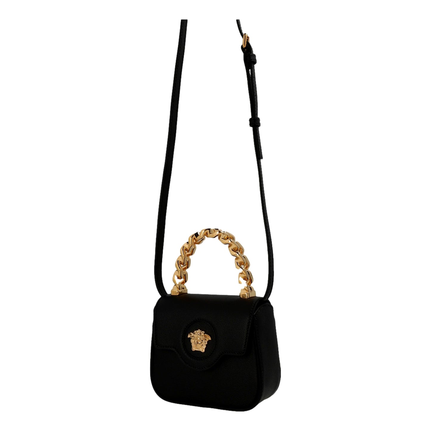 Versace Top Handle Black Mini Vitello Leather Handbag